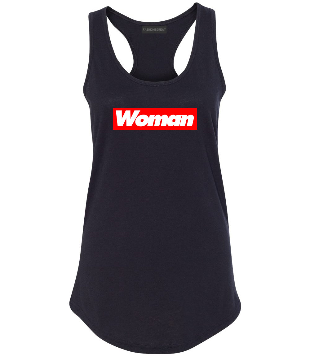 Woman Red Box Logo Womens Racerback Tank Top Black