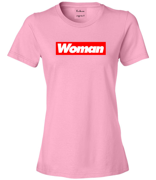 Woman Red Box Logo Womens Graphic T-Shirt Pink