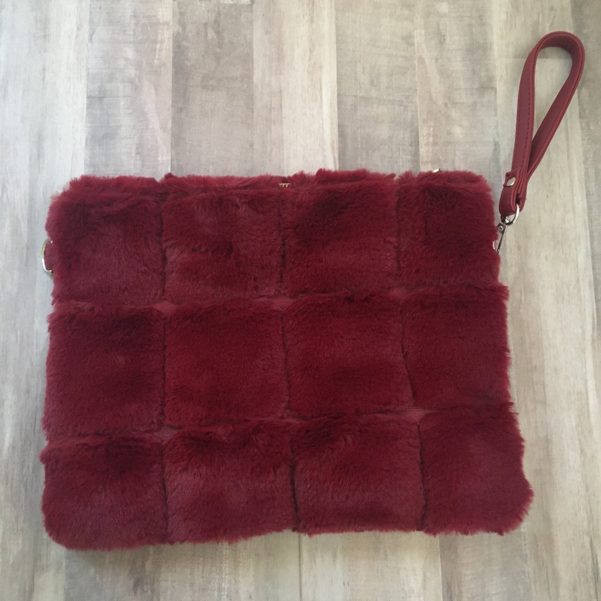 Furry Burgundy Convertible Clutch