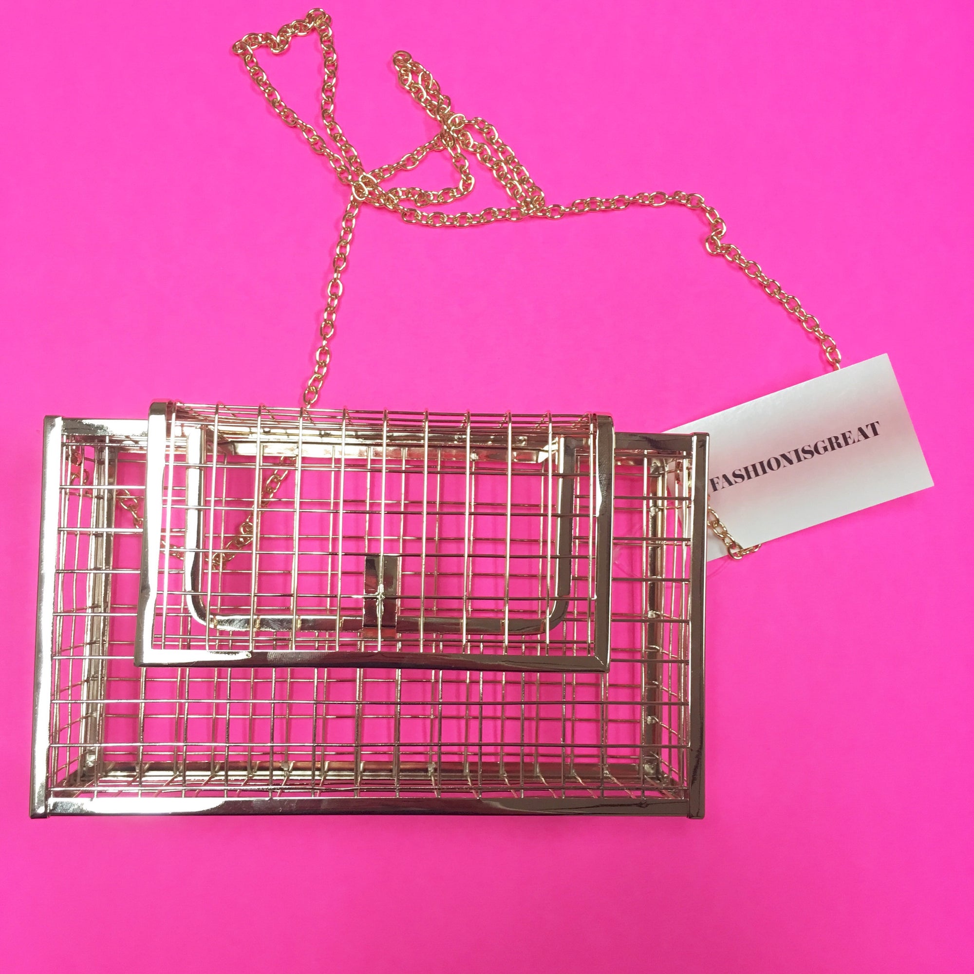 Metal Gold Cage Clutch Crossbody Purse
