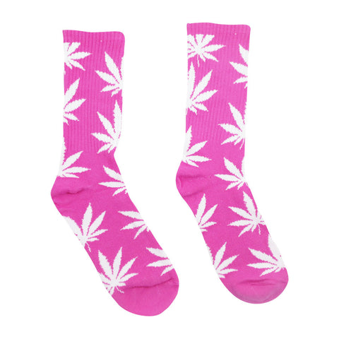 Pink With White Marijuana Leaves Weed Socks