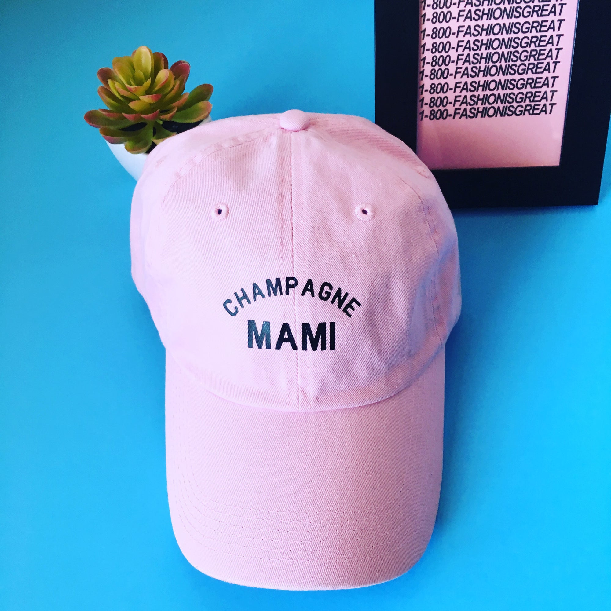 Champagne Mami Baseball Cap Dad Hat Black Pink