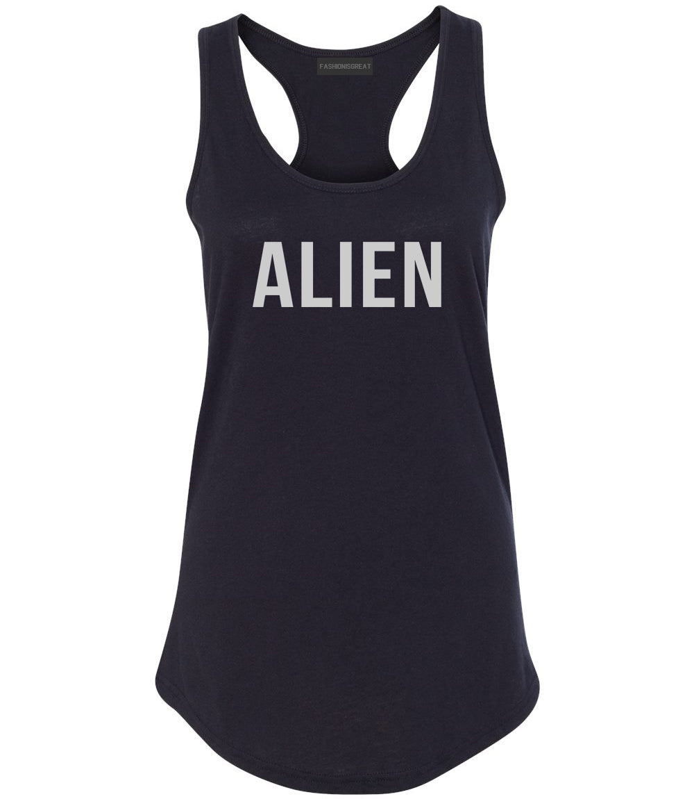 ALIEN bold simple funny Womens Racerback Tank Top Black