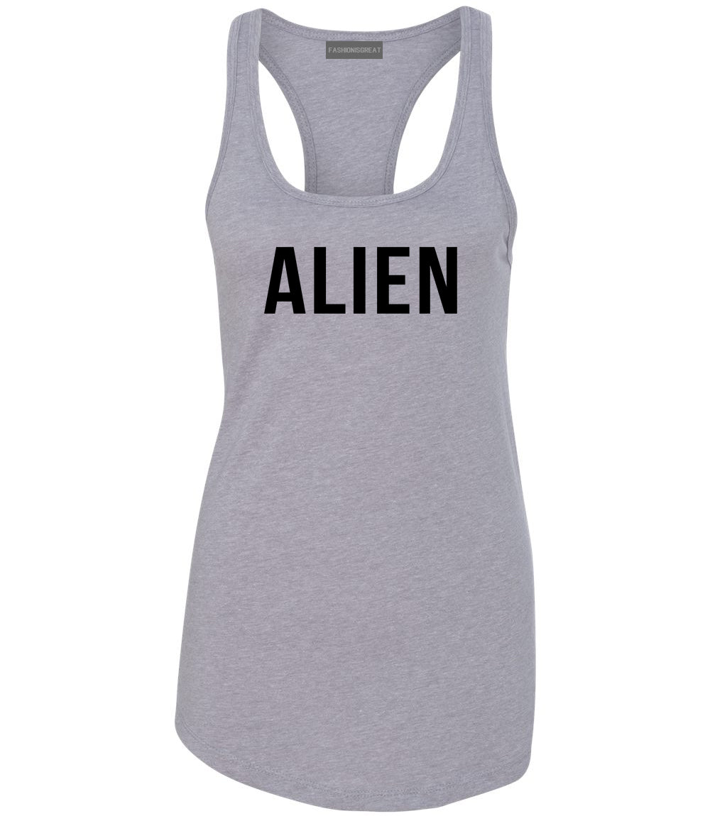 ALIEN bold simple funny Womens Racerback Tank Top Grey
