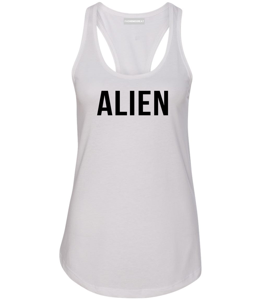 ALIEN bold simple funny Womens Racerback Tank Top White