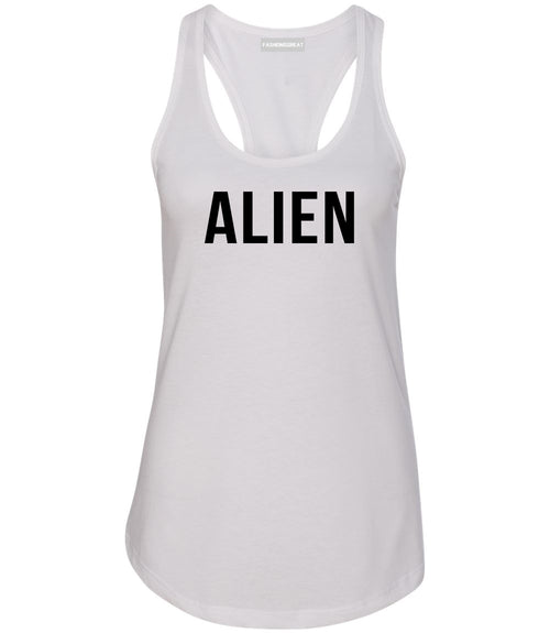 ALIEN bold simple funny Womens Racerback Tank Top White