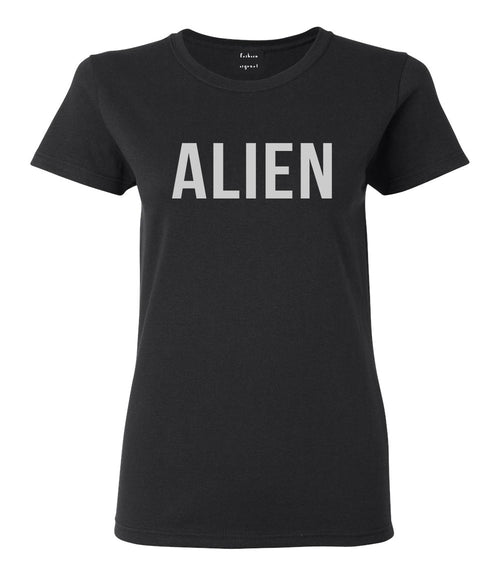 ALIEN bold simple funny Womens Graphic T-Shirt Black
