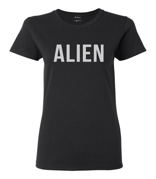 ALIEN bold simple funny Womens Graphic T-Shirt Black
