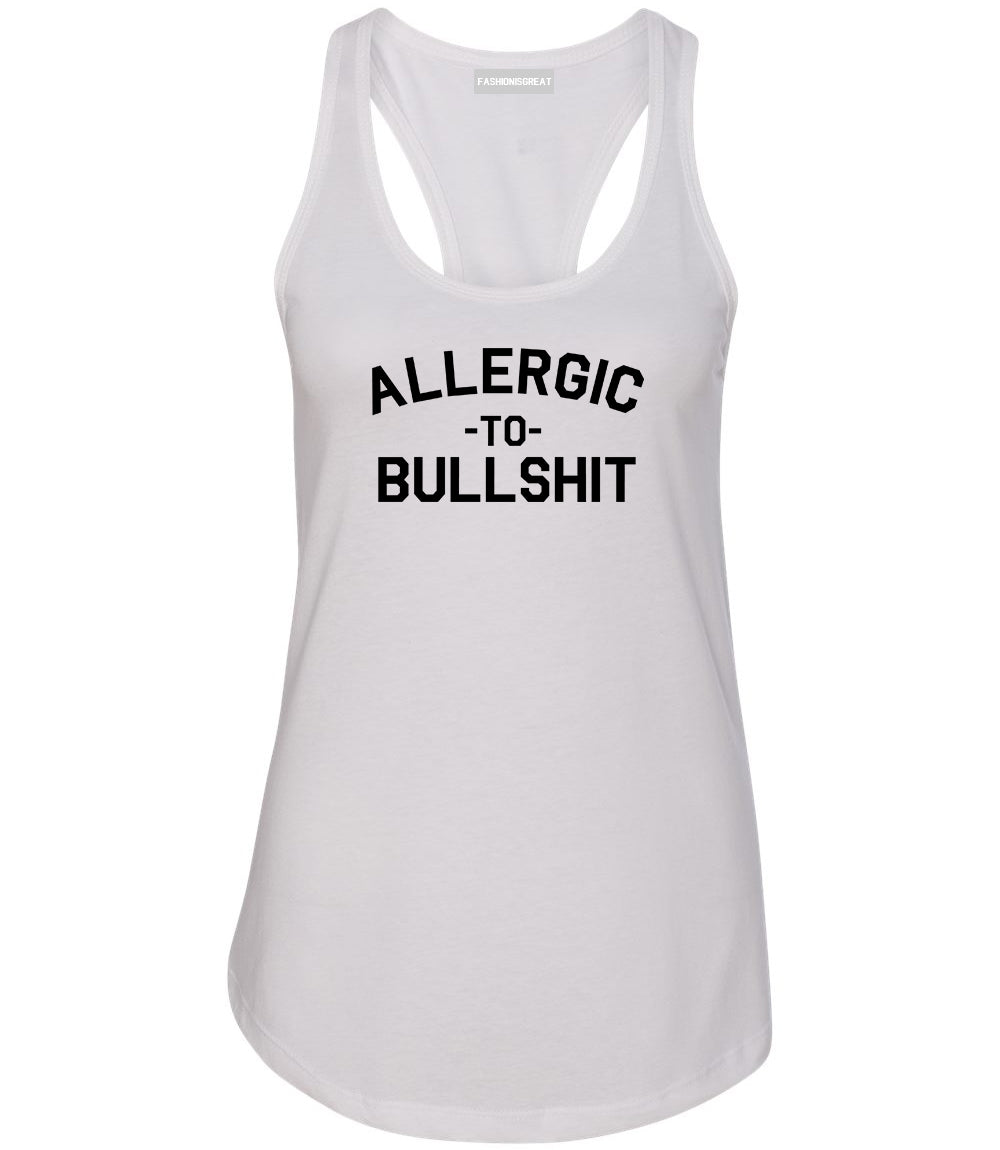 Allergic To Bullshit Funny White Womens Racerback Tank Top