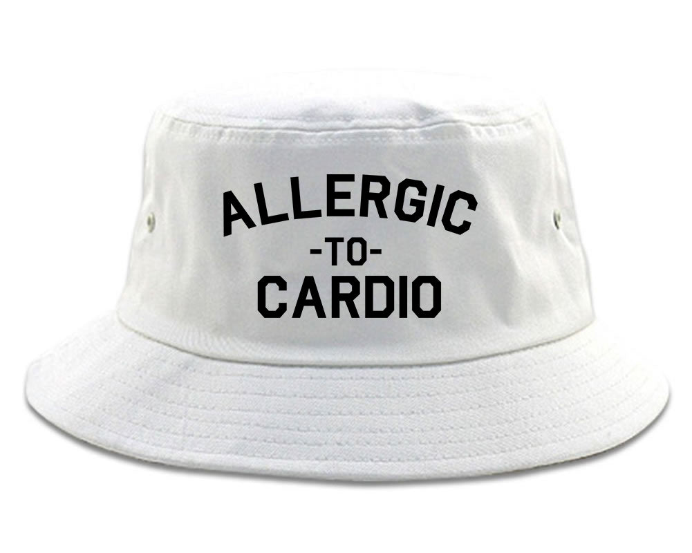 Allergic To Cardio Gym white Bucket Hat