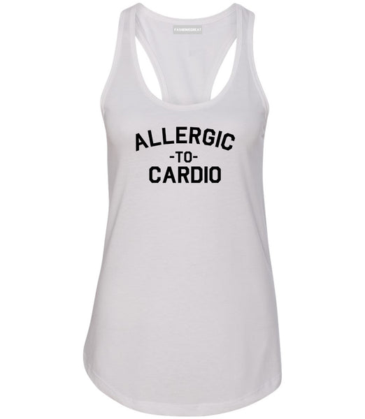 Allergic To Cardio Gym White Womens Racerback Tank Top