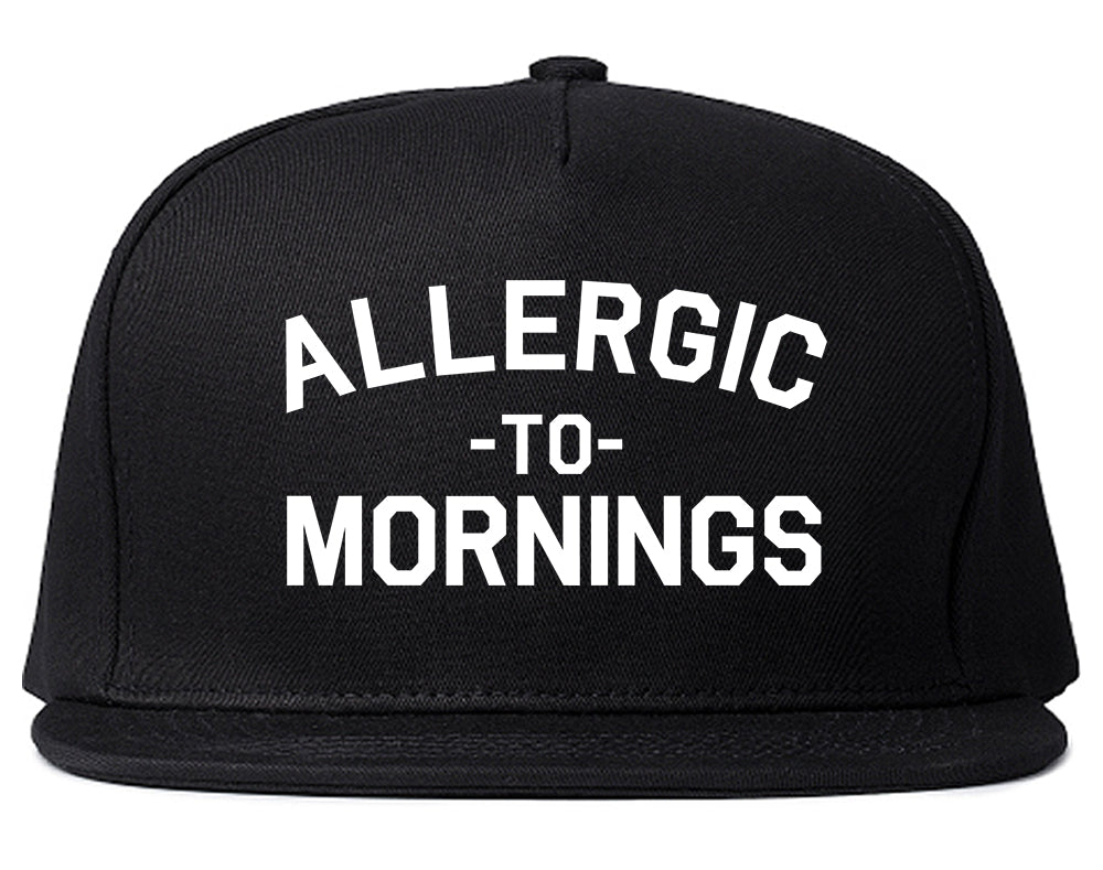 Allergic To Mornings Funny Black Snapback Hat