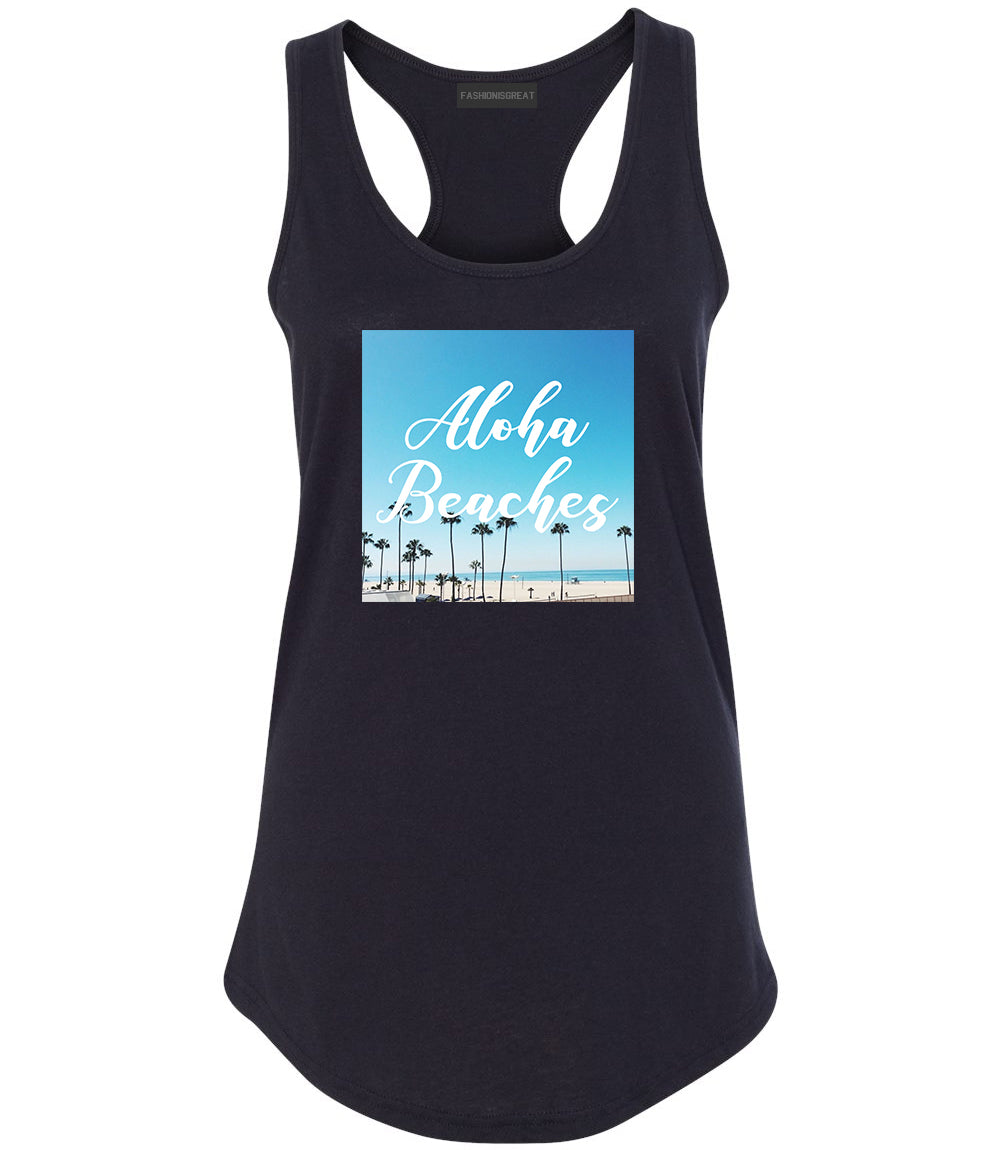 Aloha Beaches Beach View Black Womens Racerback Tank Top