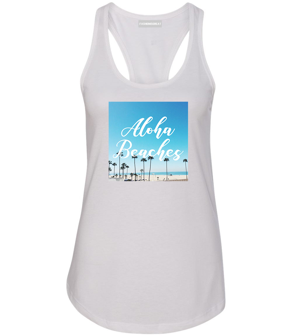 Aloha Beaches Beach View White Womens Racerback Tank Top