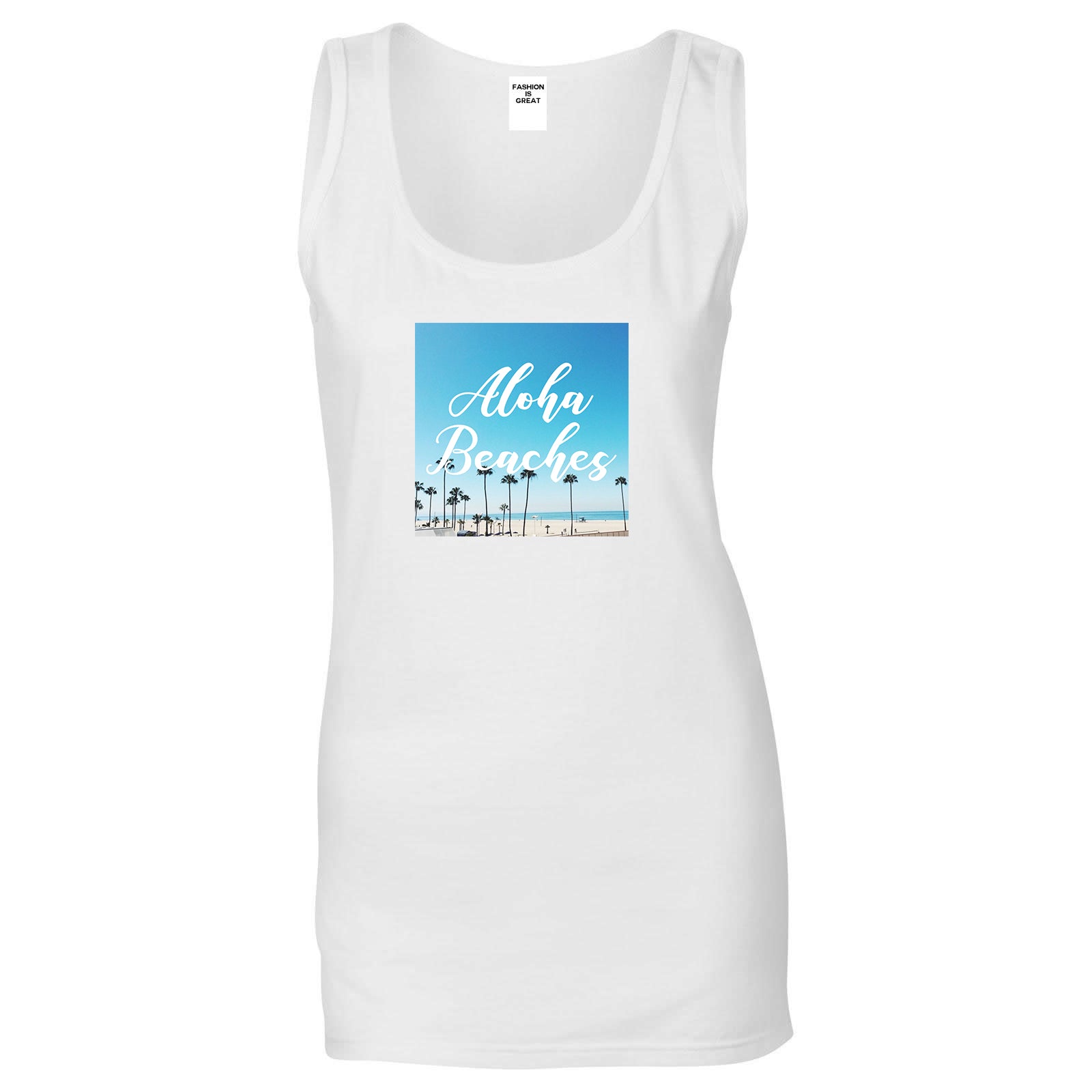 Aloha Beaches Beach View White Womens Tank Top