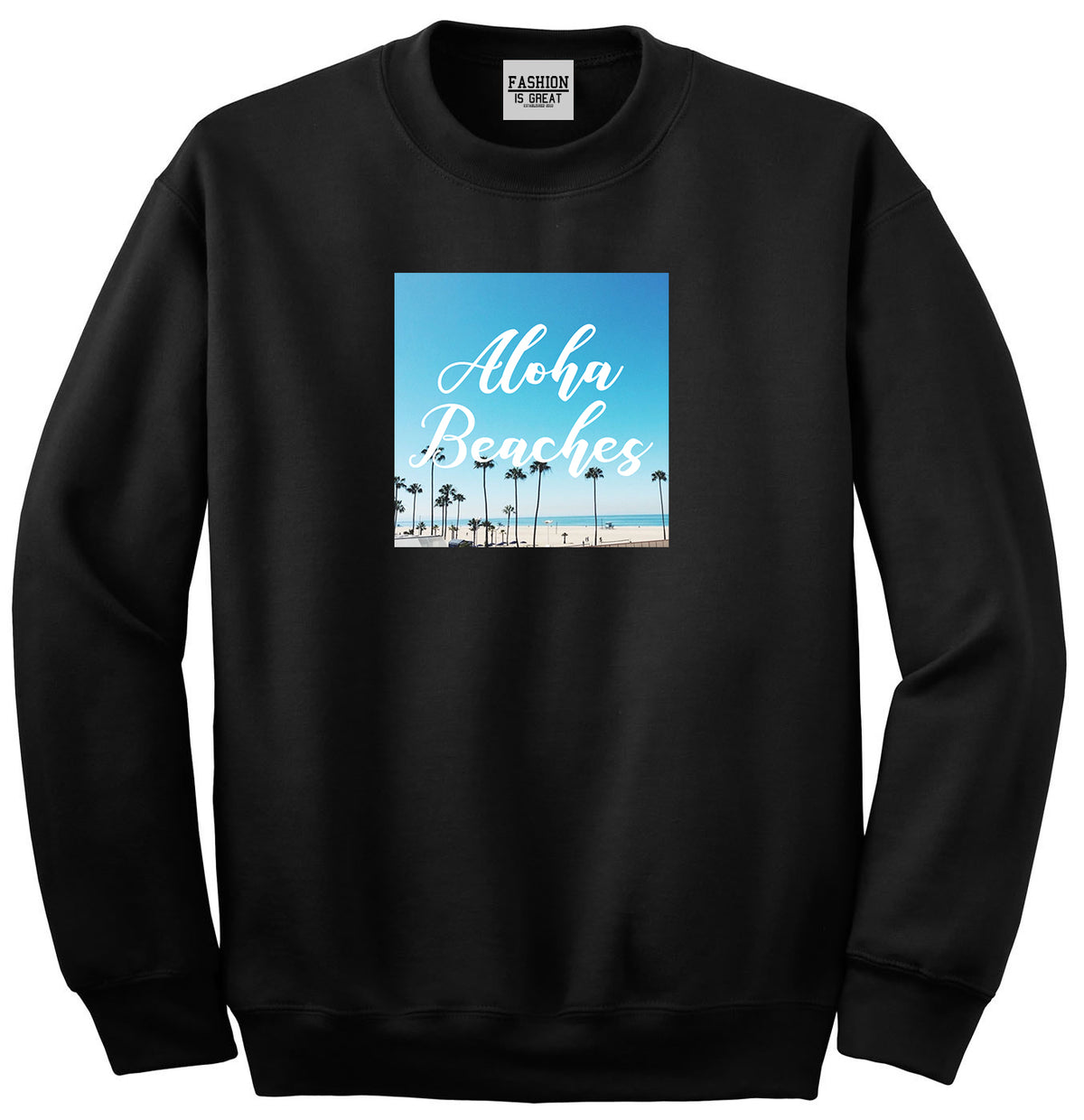 Aloha Beaches Beach View Black Womens Crewneck Sweatshirt
