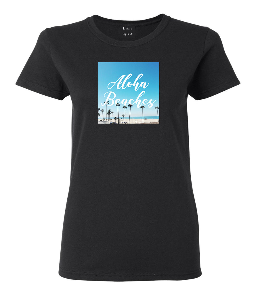 Aloha Beaches Beach View Black Womens T-Shirt
