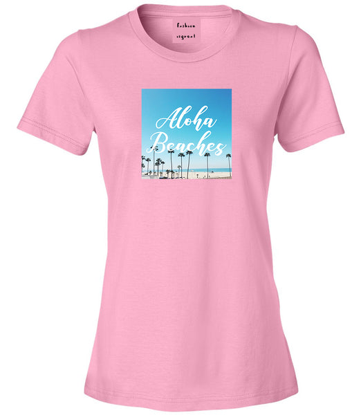 Aloha Beaches Beach View Pink Womens T-Shirt