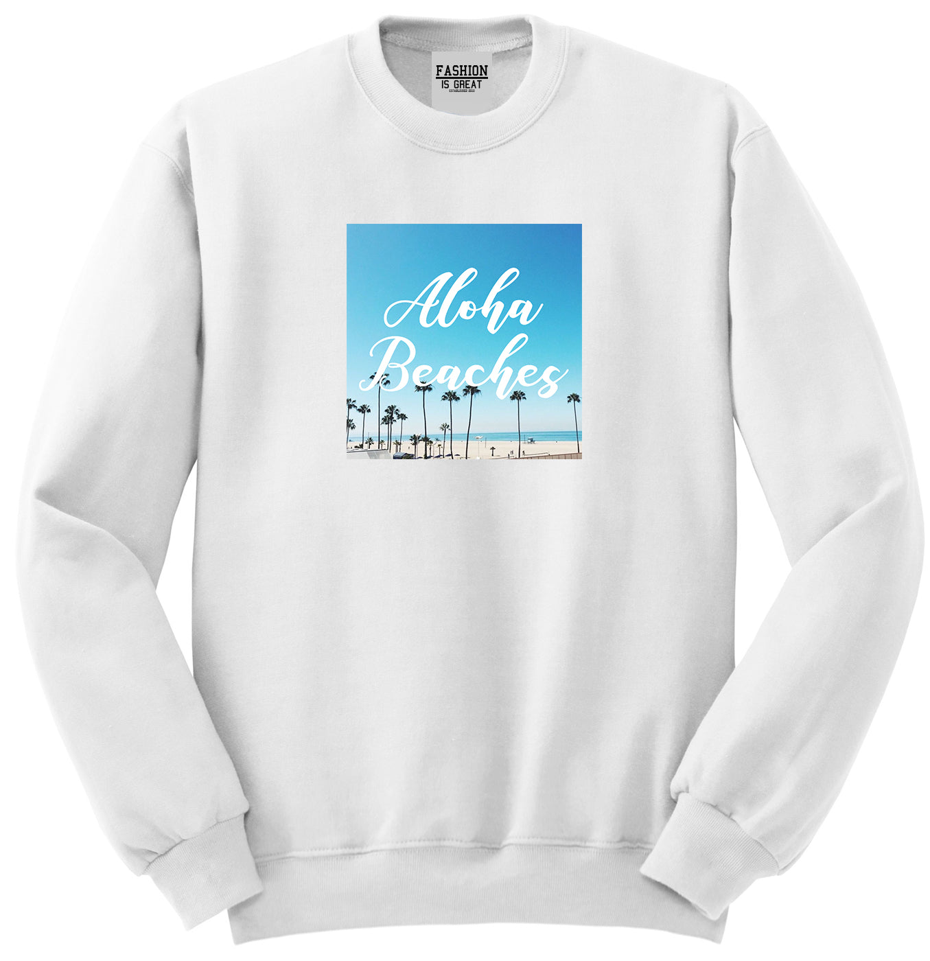 Aloha Beaches Beach View White Womens Crewneck Sweatshirt