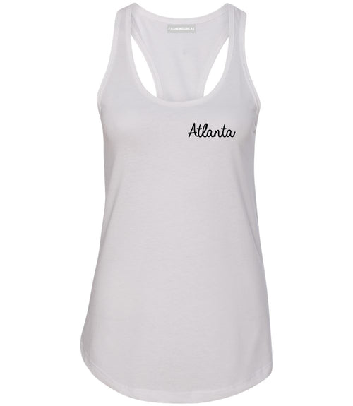 Atlanta ATL Script Chest White Womens Racerback Tank Top
