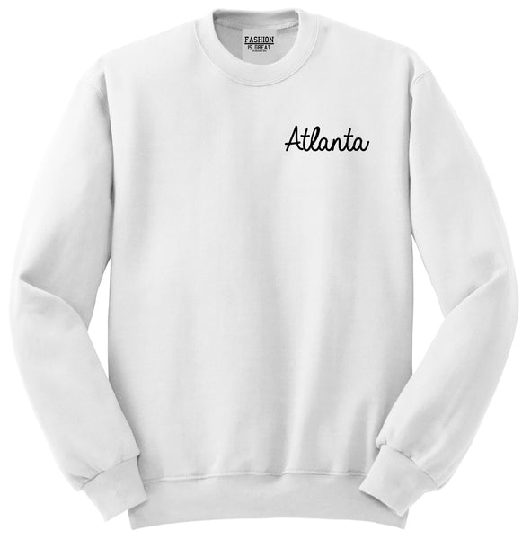 Atlanta ATL Script Chest White Womens Crewneck Sweatshirt