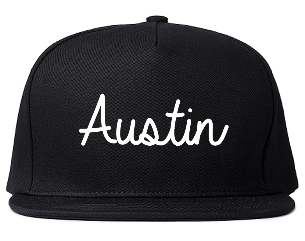 Austin Texas Script Chest Black Snapback Hat