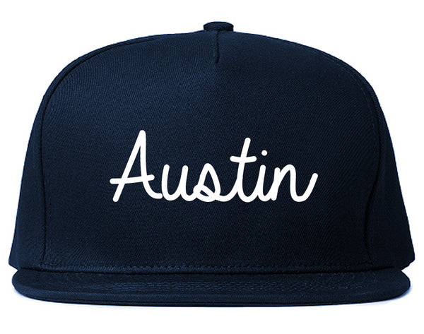 Austin Texas Script Chest Blue Snapback Hat