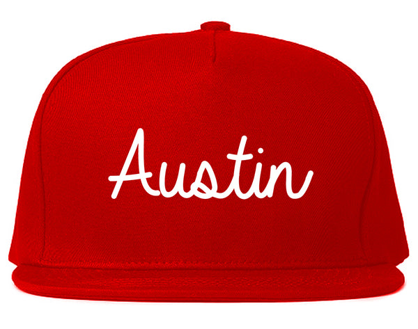 Austin Texas Script Chest Red Snapback Hat