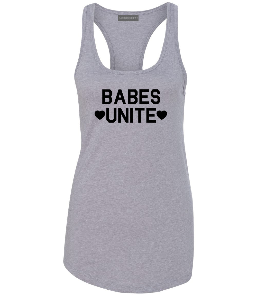 Babes Unite Hearts Grey Racerback Tank Top