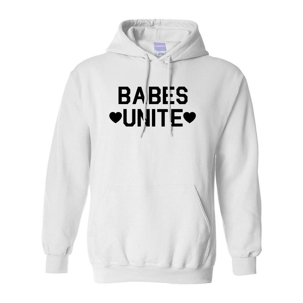 Babes Unite Hearts White Pullover Hoodie