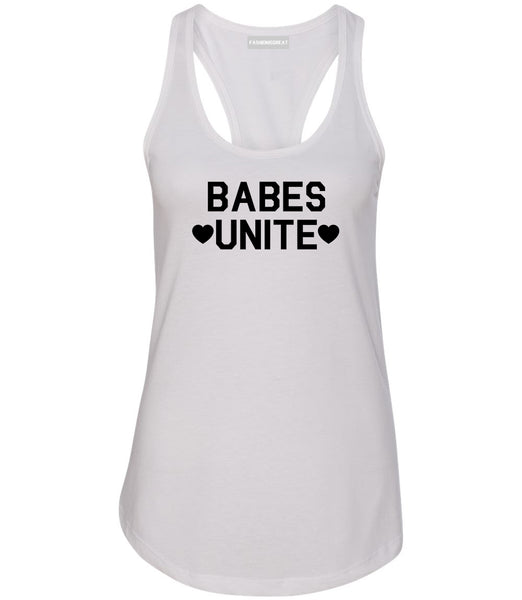 Babes Unite Hearts White Racerback Tank Top