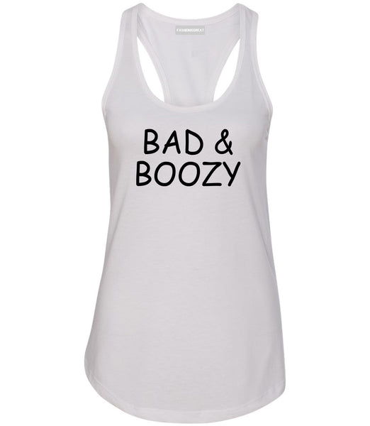 Bad And Boozy Wine Funny White Racerback Tank Top