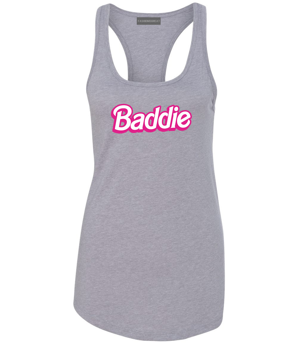 Baddie Bad Girl Womens Racerback Tank Top Grey