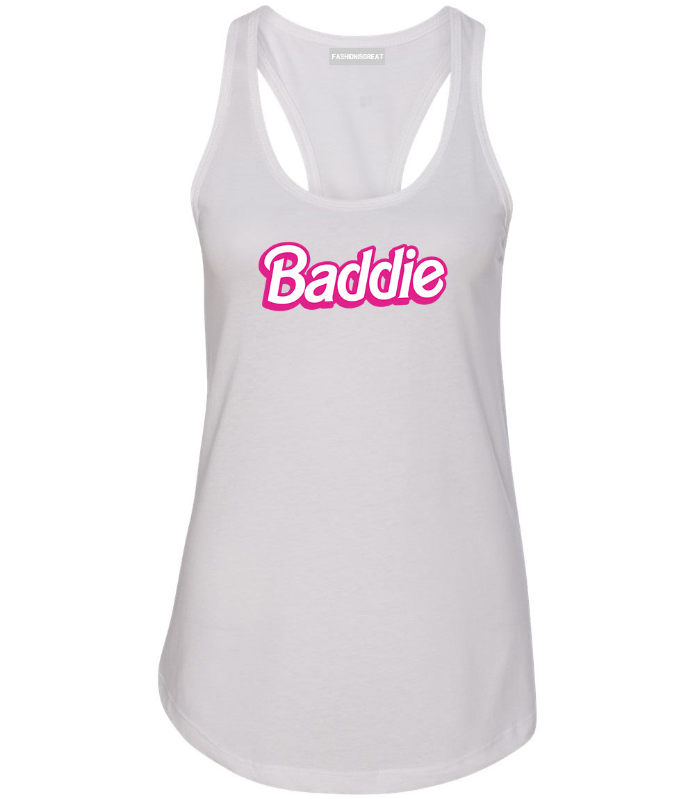 Baddie Bad Girl Womens Racerback Tank Top White