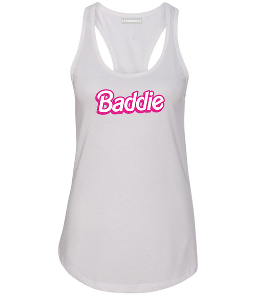 Baddie Bad Girl Womens Racerback Tank Top White
