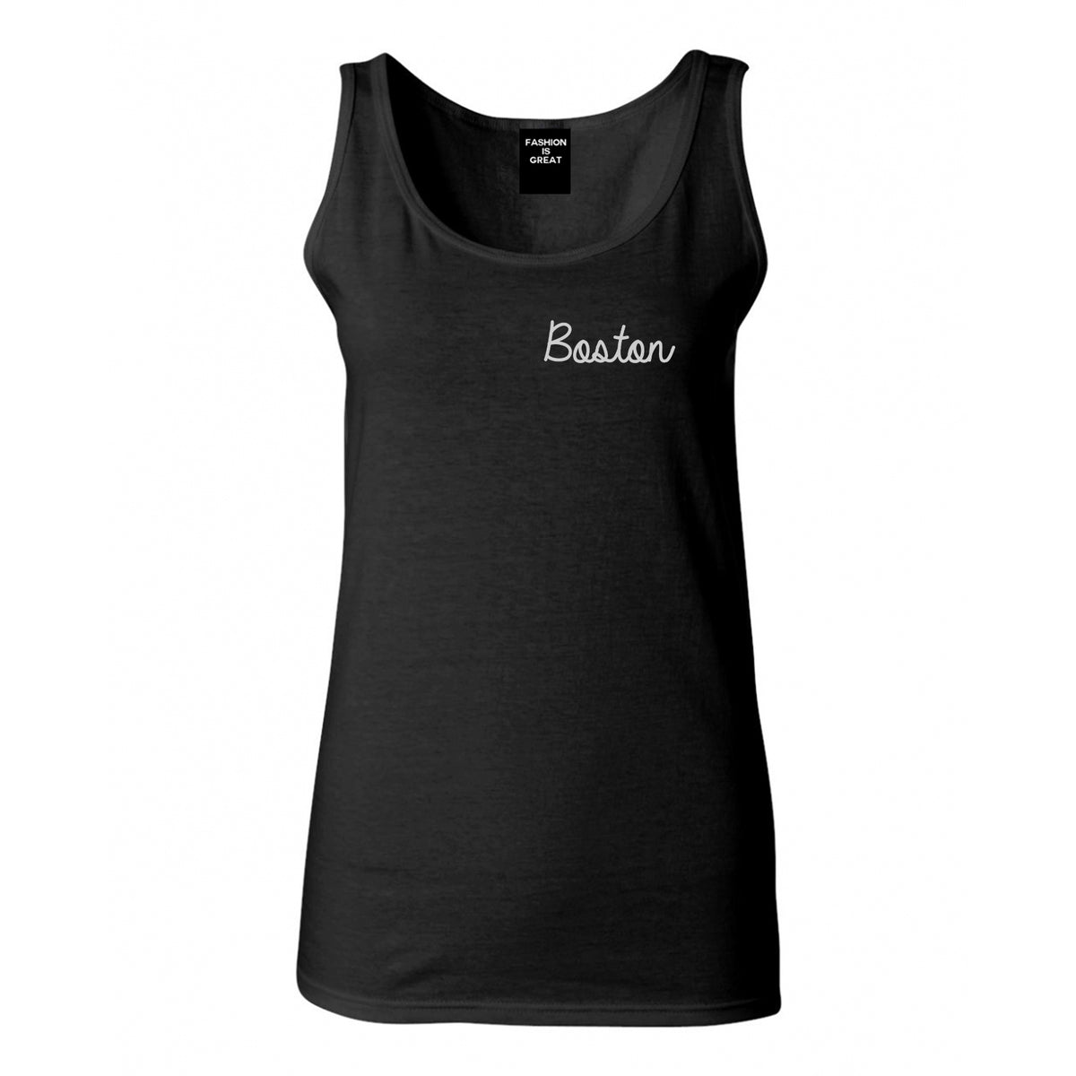Boston Mass Script Chest Black Womens Tank Top