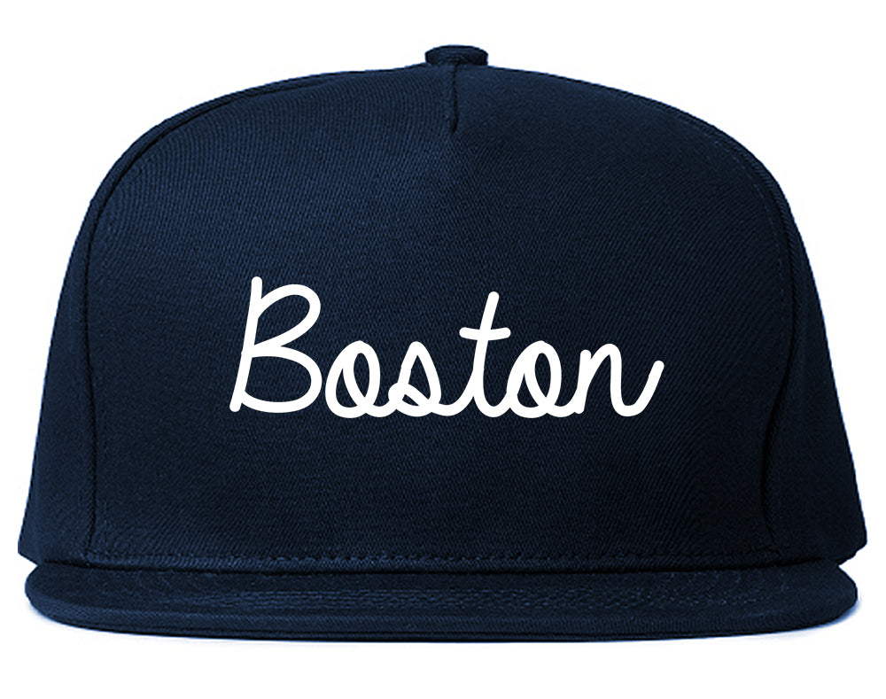 Boston Mass Script Chest Blue Snapback Hat