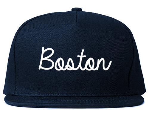 Boston Mass Script Chest Blue Snapback Hat