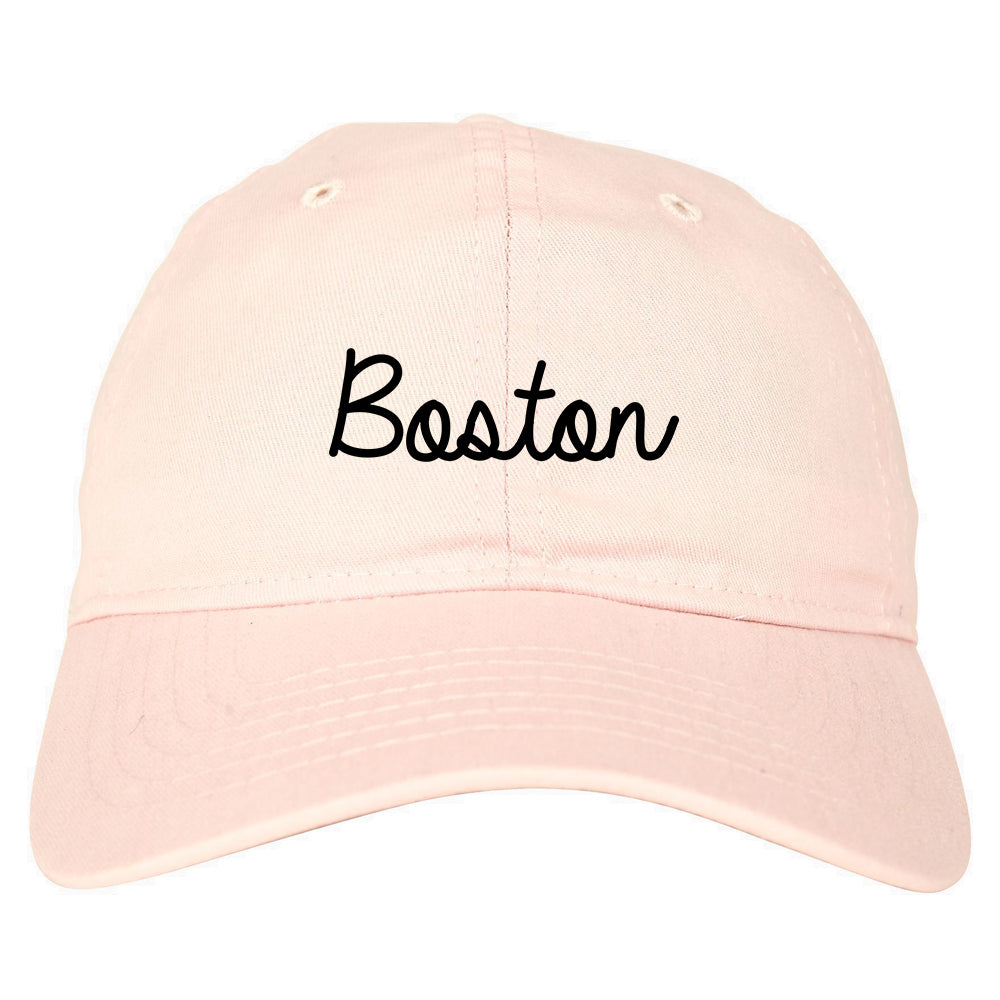 Boston Mass Script Chest pink dad hat