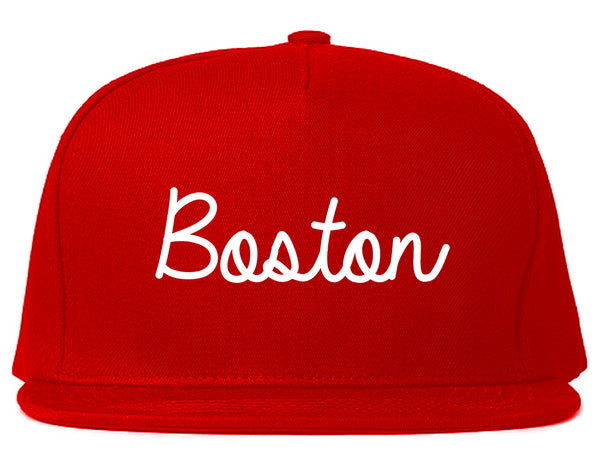 Boston Mass Script Chest Red Snapback Hat