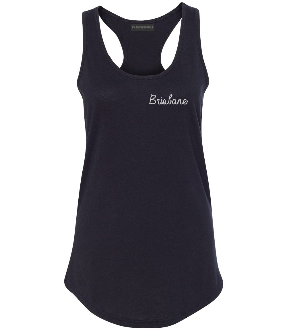 Brisbane Australia Script Chest Black Womens Racerback Tank Top