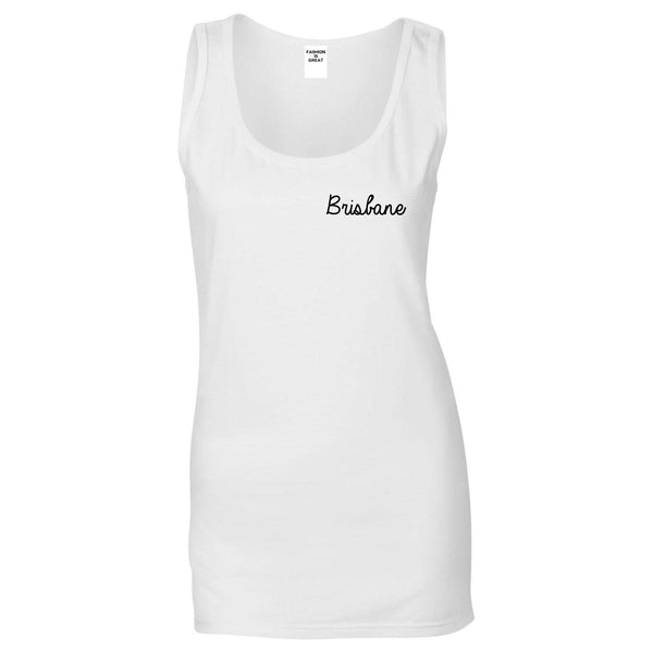 Brisbane Australia Script Chest White Womens Tank Top