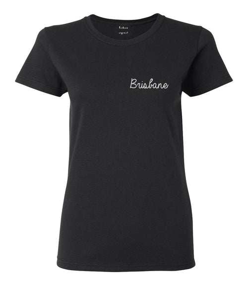 Brisbane Australia Script Chest Black Womens T-Shirt