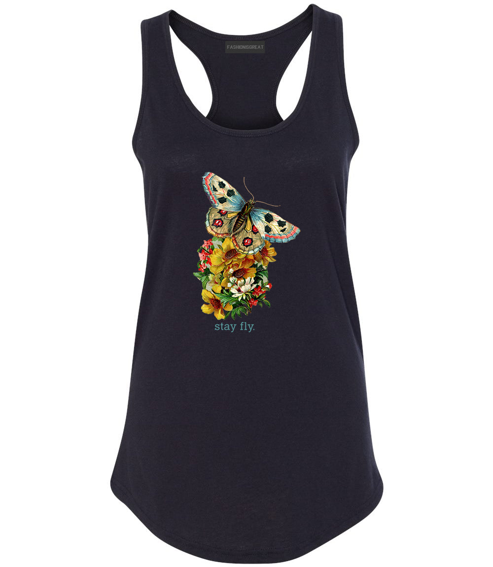 Butterfly Stay Fly Womens Racerback Tank Top Black