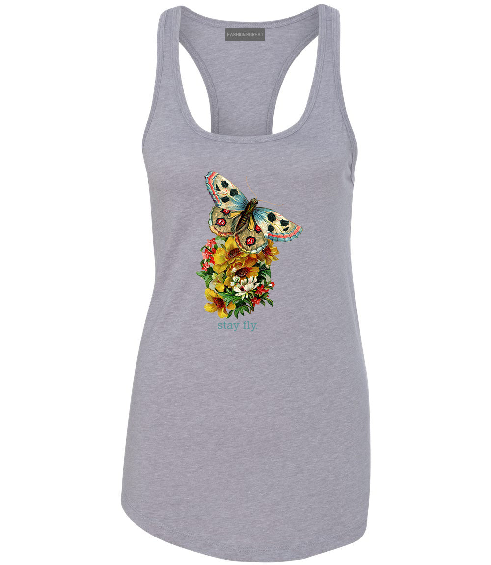 Butterfly Stay Fly Womens Racerback Tank Top Grey