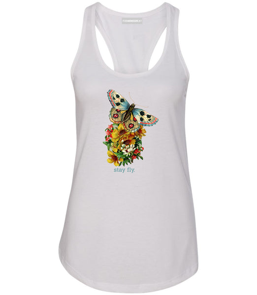 Butterfly Stay Fly Womens Racerback Tank Top White