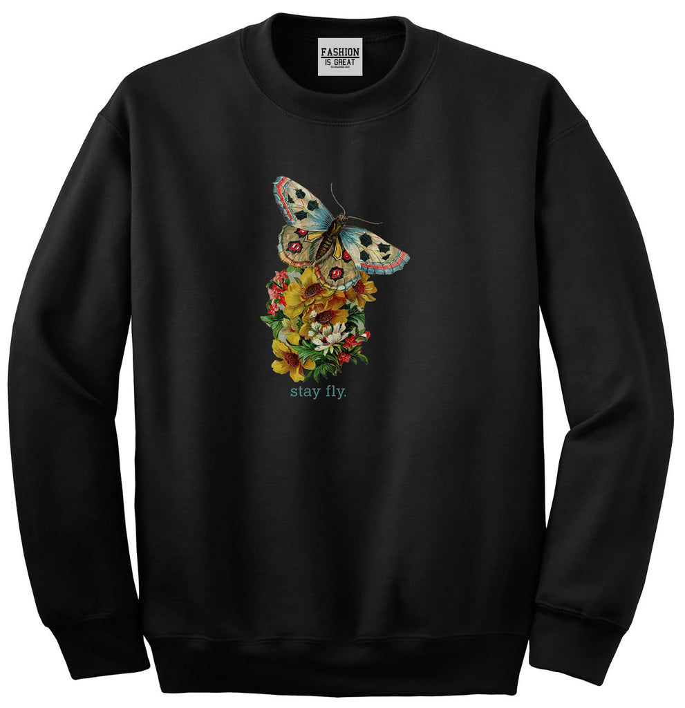 Butterfly Stay Fly Unisex Crewneck Sweatshirt Black