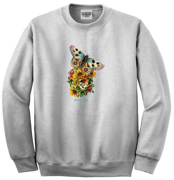 Butterfly Stay Fly Unisex Crewneck Sweatshirt Grey