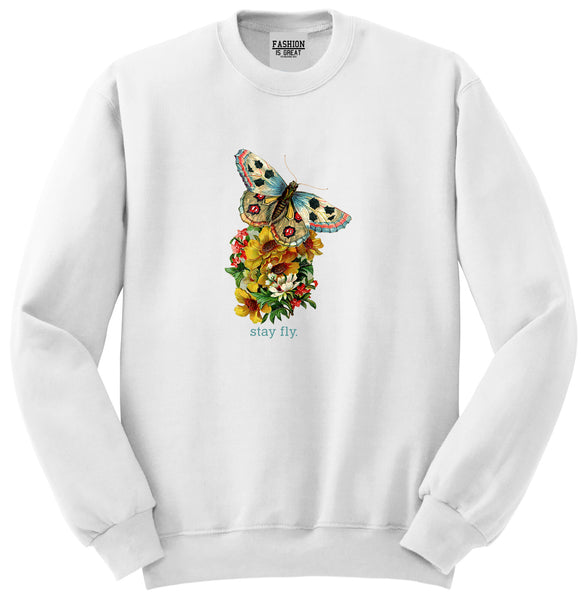 Butterfly Stay Fly Unisex Crewneck Sweatshirt White