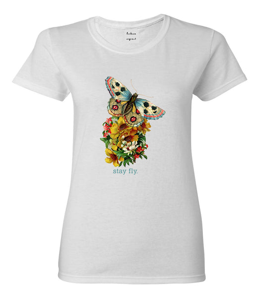 Butterfly Stay Fly Womens Graphic T-Shirt White